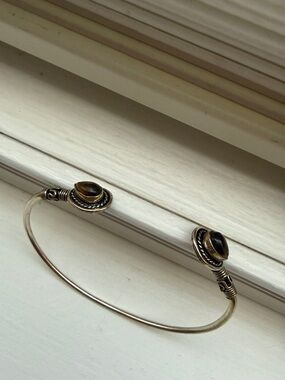 Sterling Silver Tiger's Eye Open Cuff Bracelet